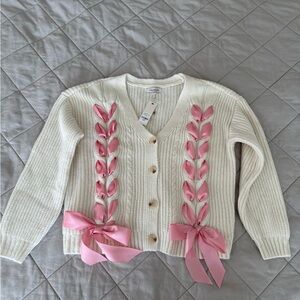 Women's White Sweater with Pink Accents